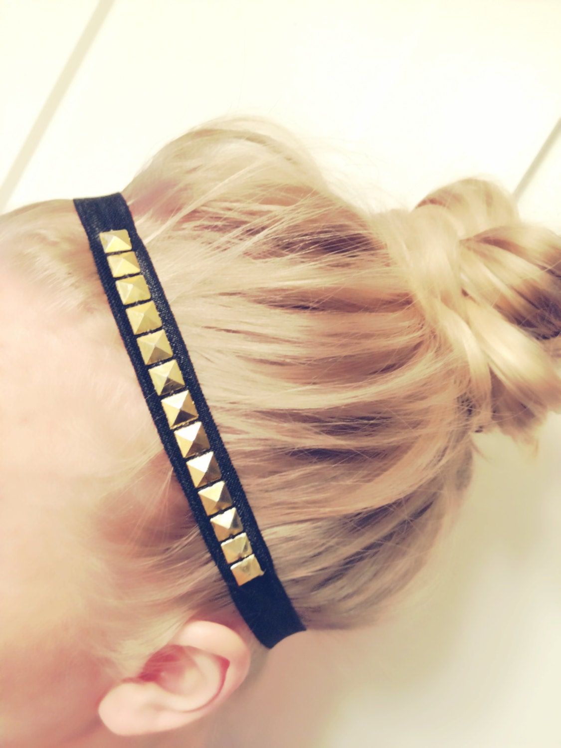 Studded Gold or Silver Elastic No Kink Headband Choose Colors Girly Workout Rock Hipster DOLLAR SHIP in US