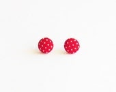 Rosie - vintage fabric - Covered Button Earrings - red earrings - polka dot earrings - red polka dots - post earrings