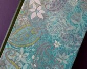 Kindle 2 Cover, Larger Kindle, Kindle 1, Handmade Hardcover, Ereader Cover, Teal and Floral Modern Print, Silver HIghlights EC 76