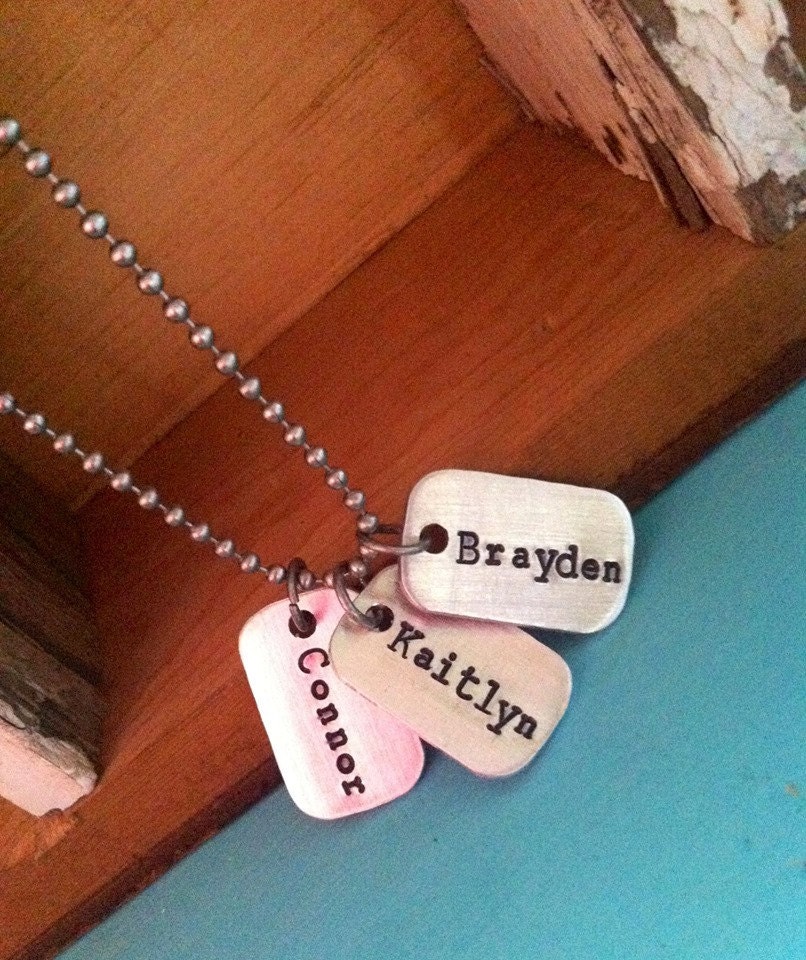 DAD-Triple Tiny Tag Hand Stamped necklace