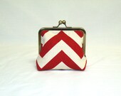 Unbleached Cotton Palm Clutch in Tomato Red and Natural Chevron Print