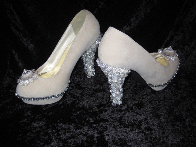 Ladies Womens Size Eight US8/AU8/UK6 Custom Made Crystal Rhinestone Diamond Spike High Heels Platform Stilettos Round Toe Dress Pumps Shoes