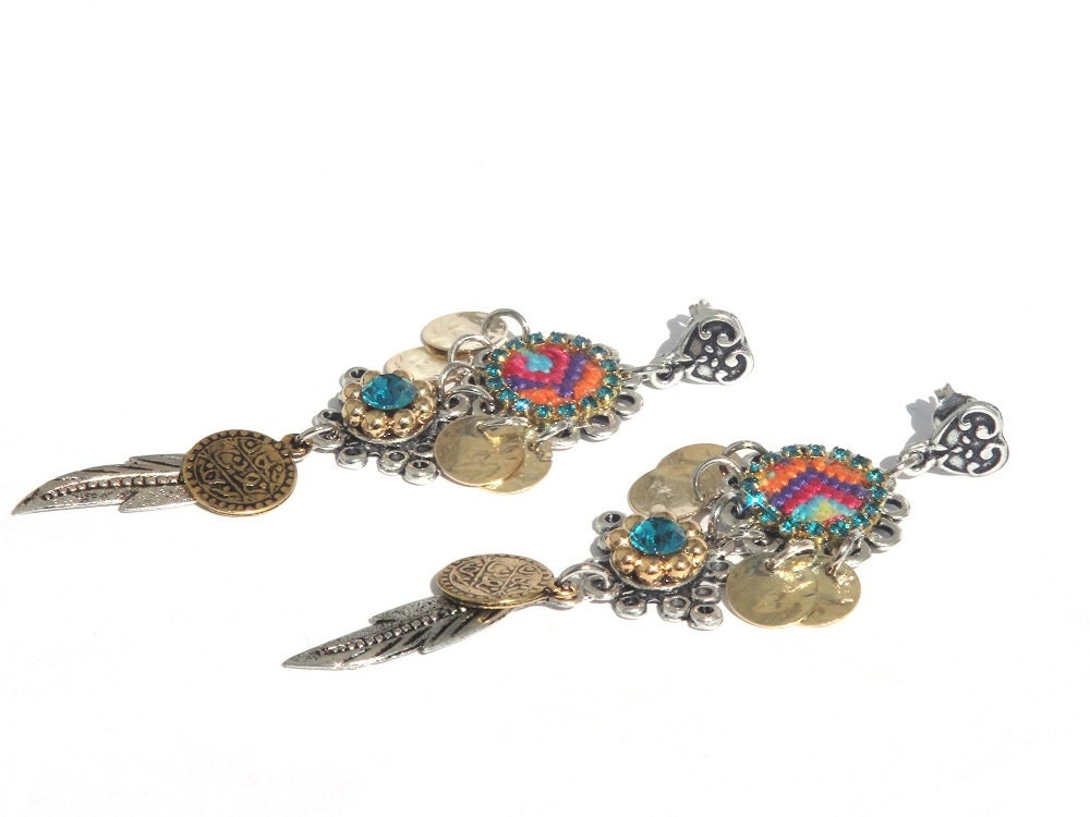 OOAKjewelz original long friendship bracelet earrings - boho chic hippie jewelry - bohemian jewelry - Swarovski earrings - Ibiza jewelry