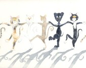 Original watercolor 9 x 12 Cat bowman The Dog That Dared puppy kitten dance