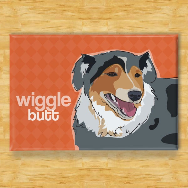 Australian Shepherd Dog Magnet - Wiggle Butt - Blue Merle Aussie