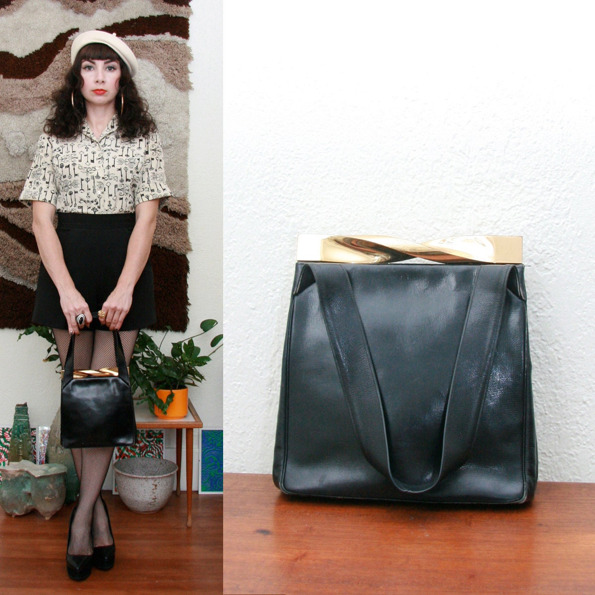 Vintage 60s Black Framed Purse With Gold Toned Hardware