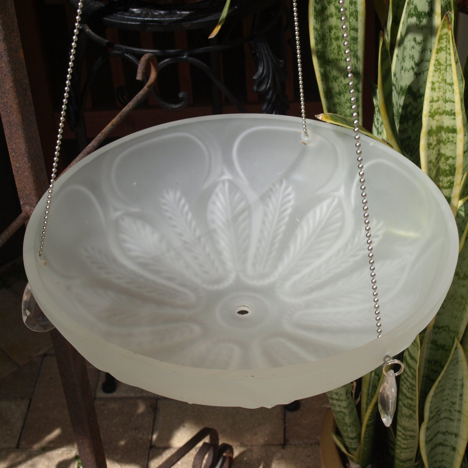 repurpose light shade fixture bird feeder hanging planter candle holder
