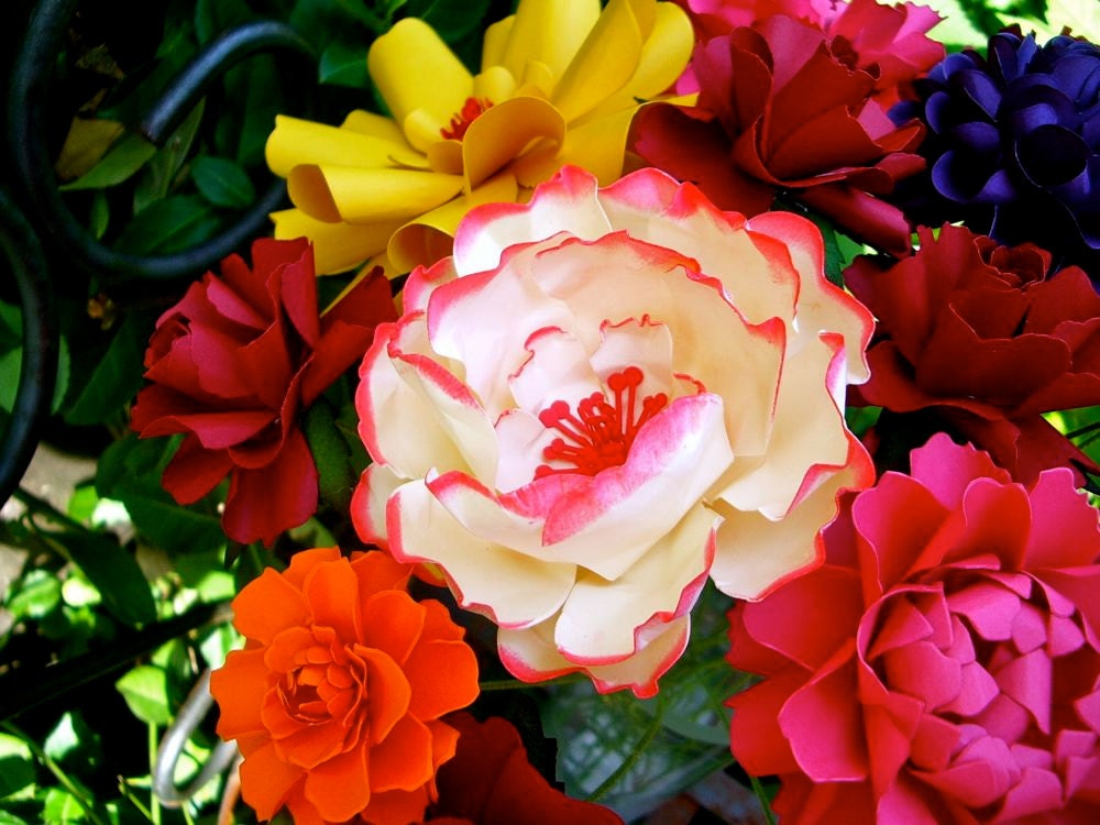 MIX Flowers - Handmade Paper Flowers -Set of 12 - On stems - Made to Order - Customize your style and colors