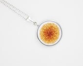 Fiber Art Jewelry - Round Ombre Orange Necklace Pendant - Silver, Hand-Embroidered PENDANT ONLY