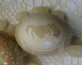 Carved & Etched Victorian Lace Chicken Egg - Mr and Mrs Rabbit Silhouettes