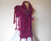 HAND  KNITTED  SCARF / Women Accessories Scarves Pompoms Muffler Elegant Warm / Romantic Winter Feminine Chunky Soft Neckwarmer Crocheted