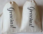 100 Gracias (Thank You) Organic Muslin Cotton Favor Gift Bags 4x6 - you choose ink color