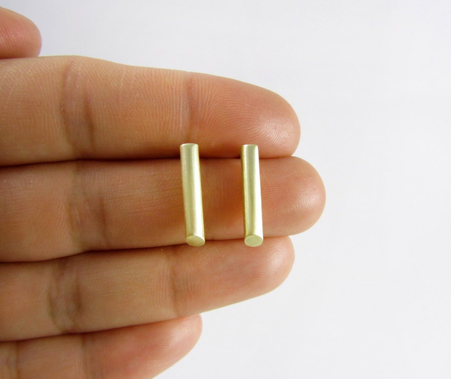 Brass Rod Stud Earrings with sterling silver posts Free shipping