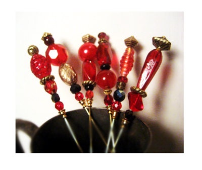 Sparkly Red Steampunk Neo-Victorian Hat Pins