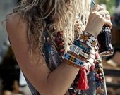 2 BRACELETS Loomed Indian Seed Beaded . Handmade . Native American . Pow Wow . Hippie . Hobo . Tribal . Aztec . Navajo . Bead Woven Cuff