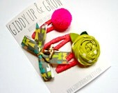 Baby Girl Hair Clips - Pom pom hair clip, rosette