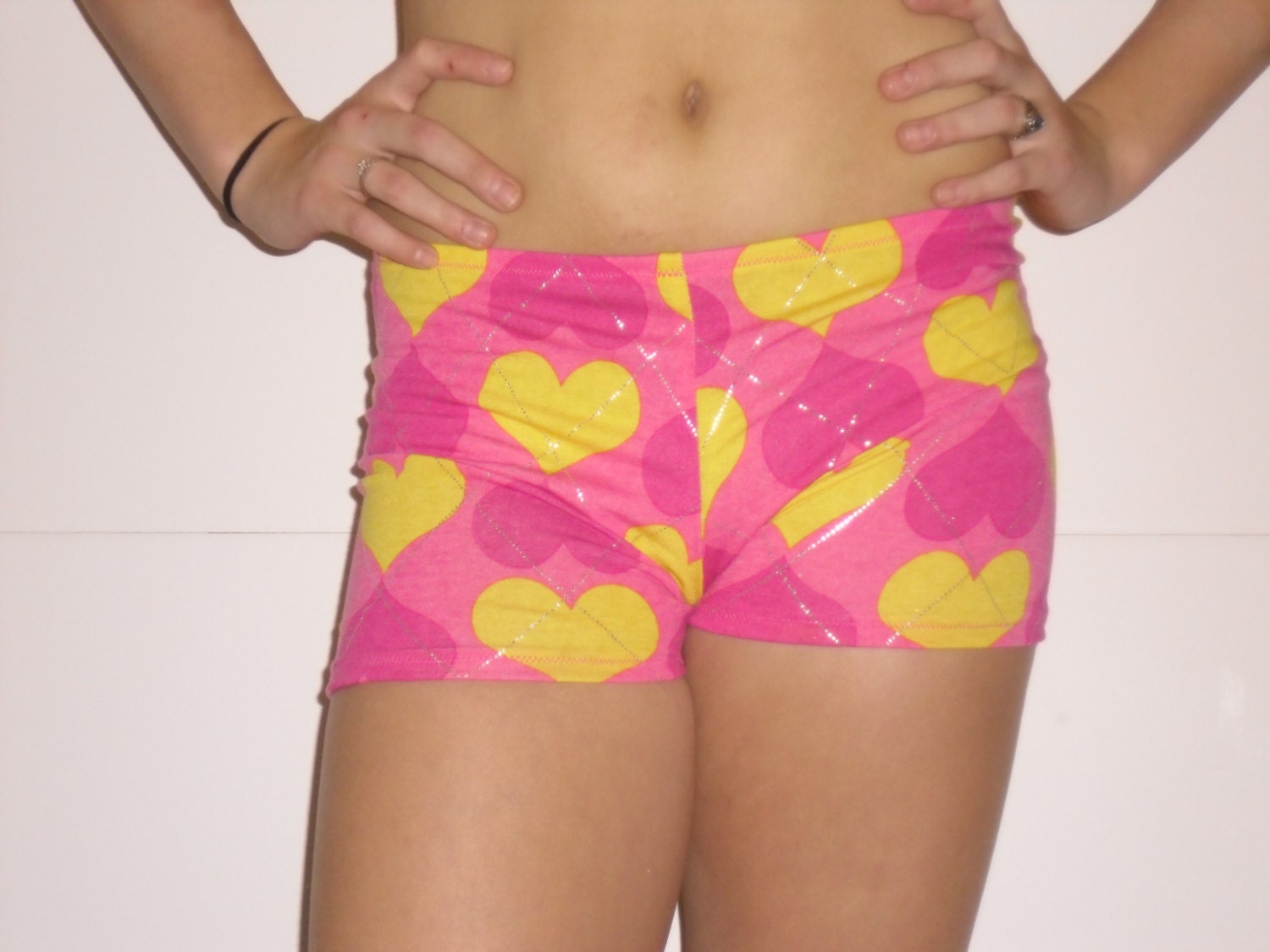 Pink and yellow cotton lycra shorts