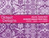 INSTANT DOWNLOAD Digital Paper Pack: Decorative Damasks - Phlox / Purple