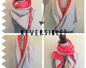 Reversible black/white skinny stripe w/ watermelon red snap scarf