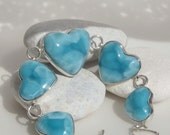 Larimar heart bracelet, Caribbean Romance - beautiful tropical turquoise Larimar matched gemstones