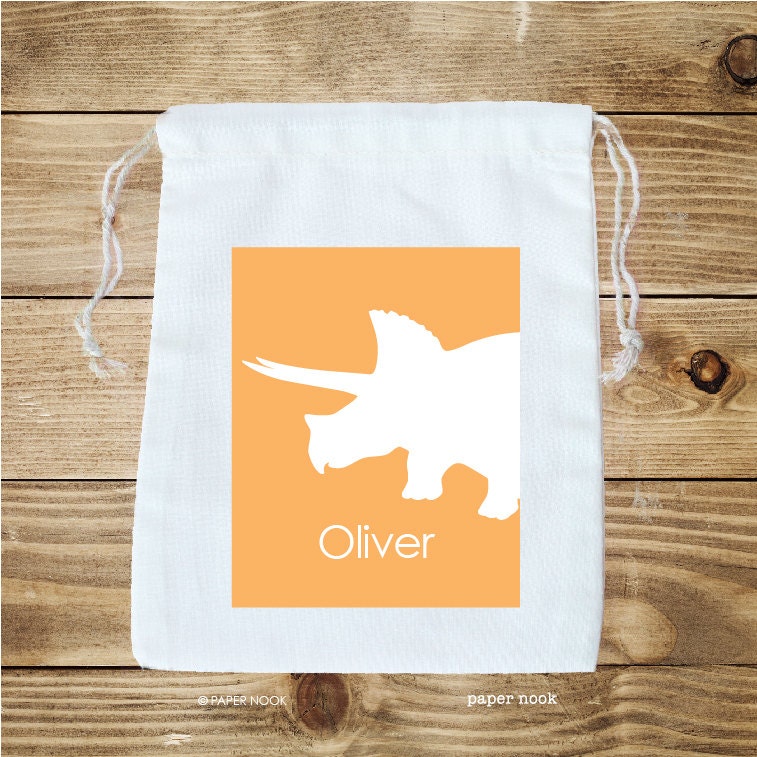 Dinosaur Silhouette Personalized Cotton Favor Bag