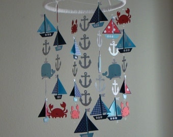 Adorable Nautical Sailboat Whale and Crab Sea Ocean Baby Mobile