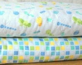 Blue Green and Yellow Bugs and Squares Flannel Blanket Bundle, 2 yards