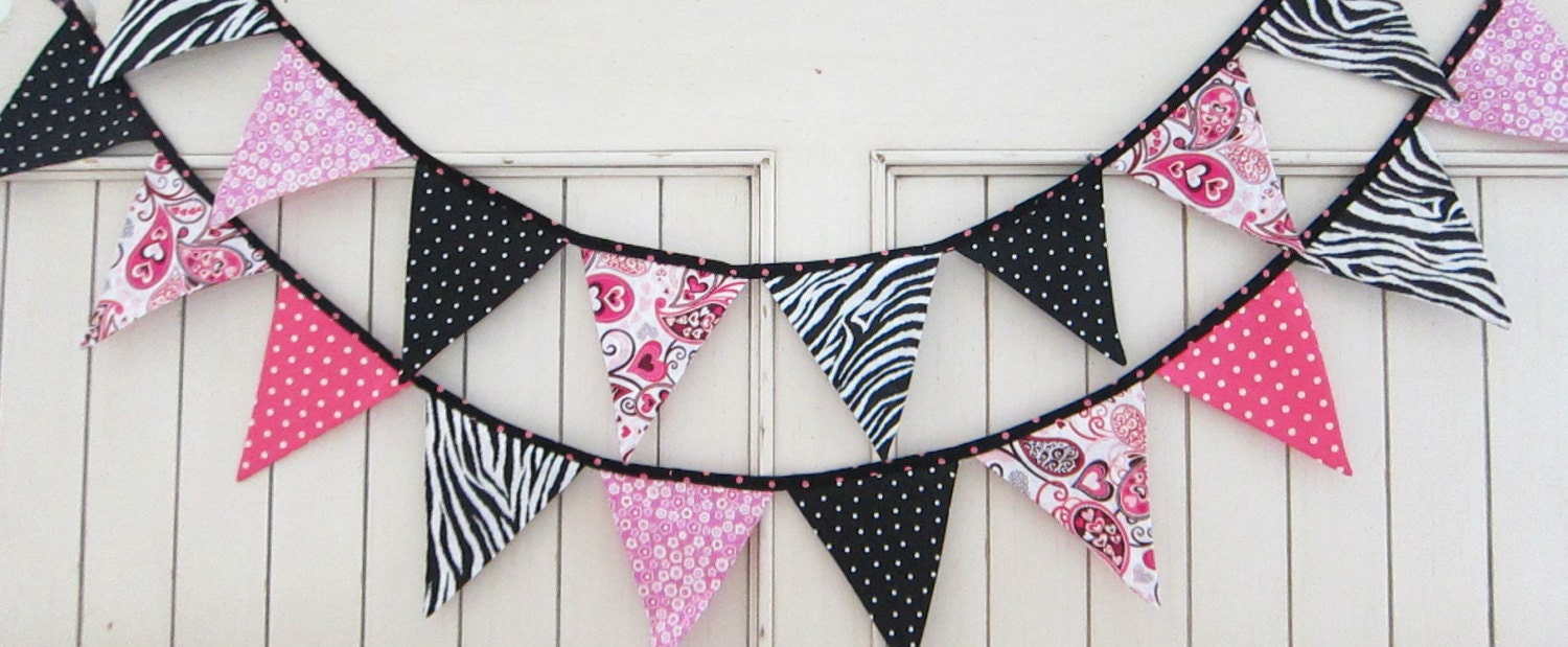 Hot Pink and Zebra Fabric Banner for Birthdays Room Decor Bachelorette Bridal Shower or Photo Prop