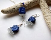 Sea Glass Beach Glass Ceramic Shell Necklace and Earrings