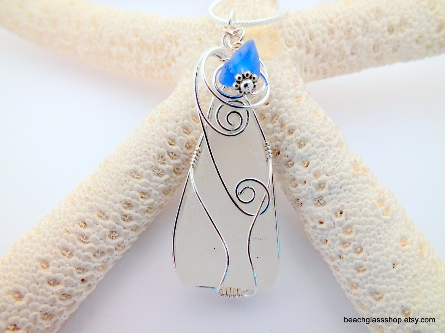 Sea Glass Beach Glass Beach Wedding Wire Wrapped Necklace