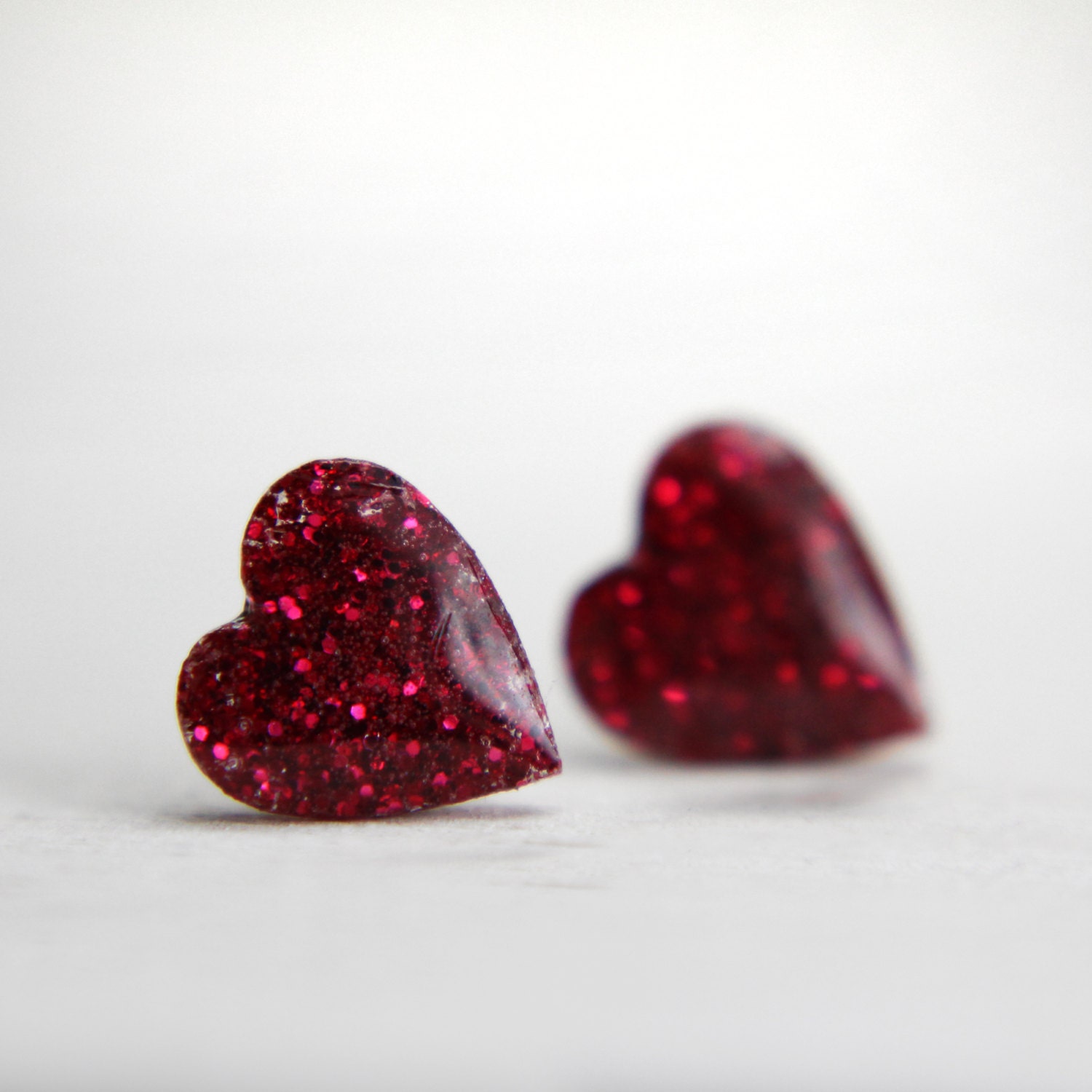 tiny heart earrings in sparkly ruby red - heart studs - red post earrings