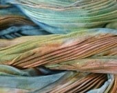 Hand Dyed, Pleated Silk Scarf in Blues, Greens, Rusts