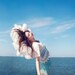 Head Caught In a Daydream - 5"x5" Fine Art Photograph Print (girl calm cloud ocean)
