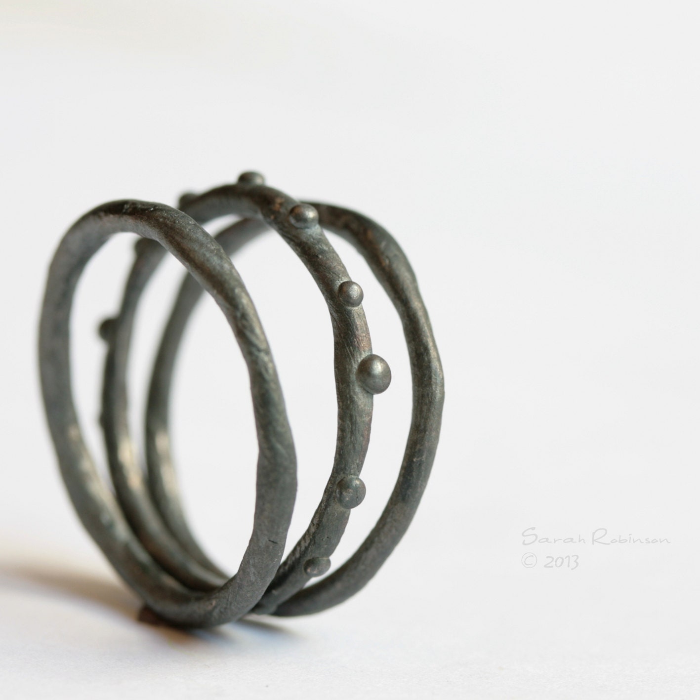 Black Stacking Rings Sterling Silver Oxidized Bubbles Band T21