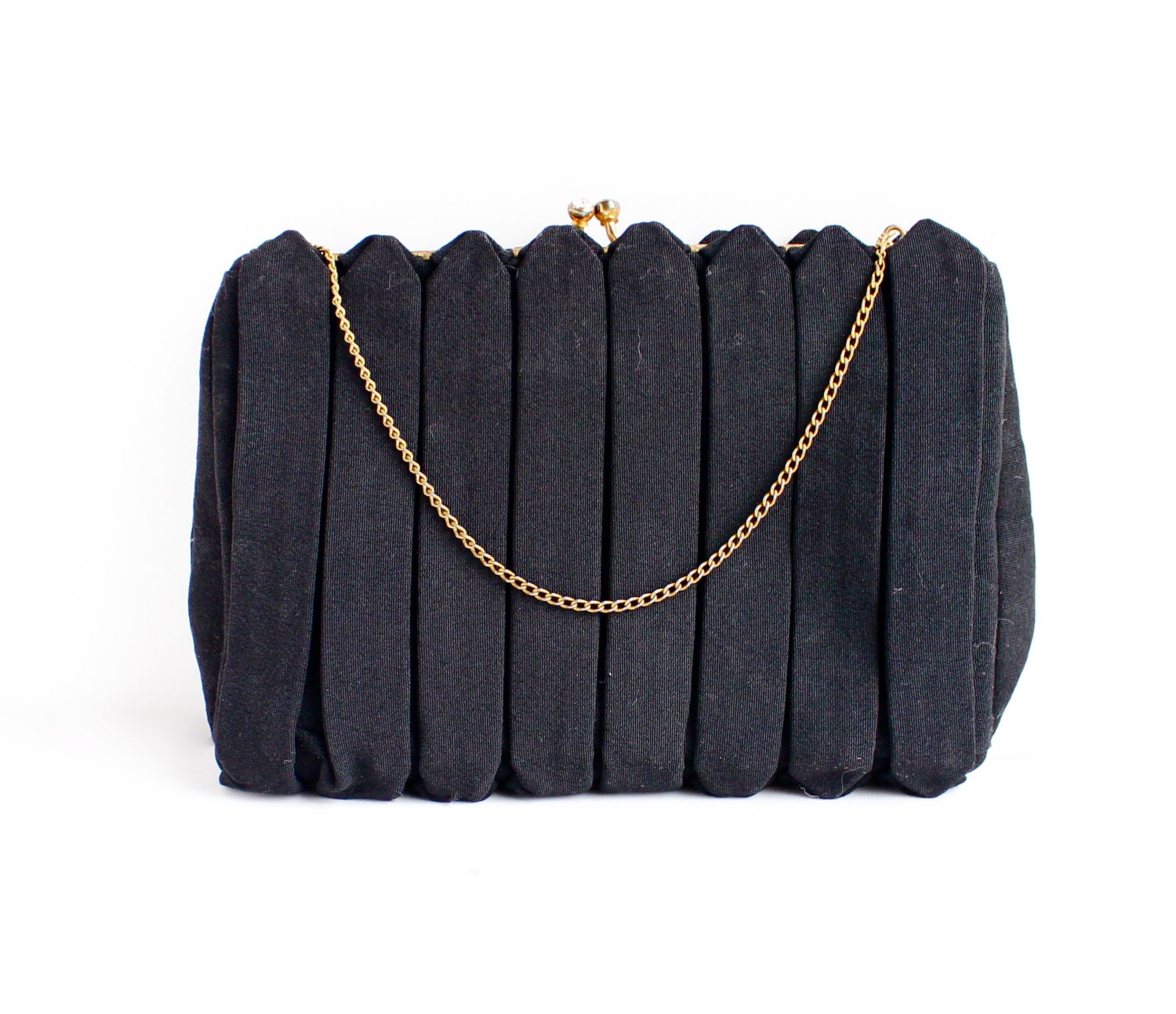 Vintage Black Purse - 1940s Delicate Evening Bag  / Floral Filigree