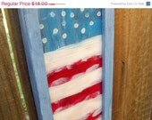 Clearance - 50% off Americana Folk Art American Flag - framed reverse painted glass - USA red white blue - upcycled shabby cottage chic - O