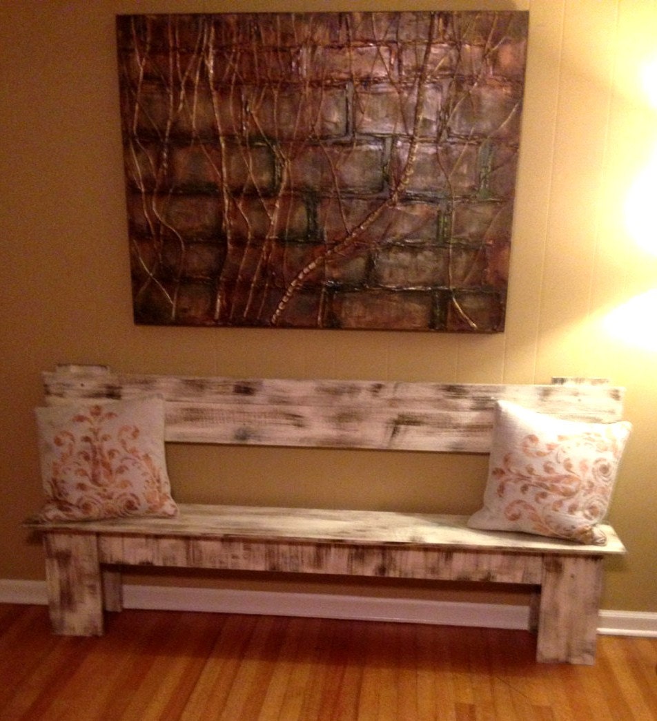 Large Rustic Wooden Bench, Country Cottage Decor, YOU CHOOSE COLOR
