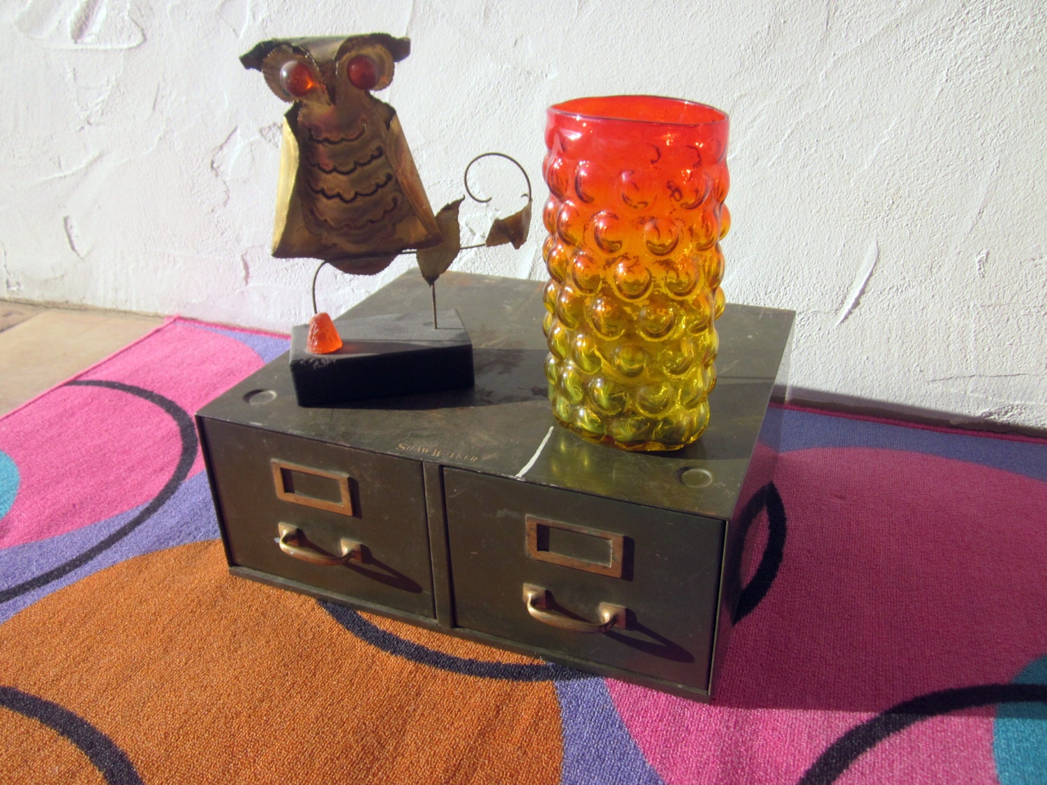 SHAW WALKER eames machine age industrial index file cabinet table top 2  drawer brass details  Steampunk