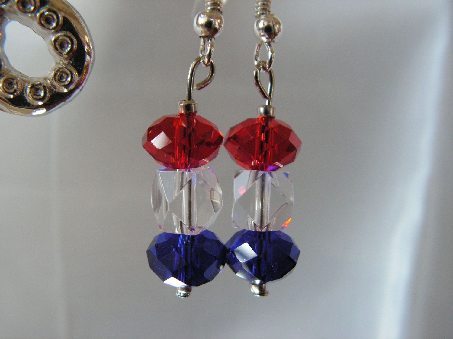 Clearance - Red, White and Blue Crystal Patriotic Dangle Earrings