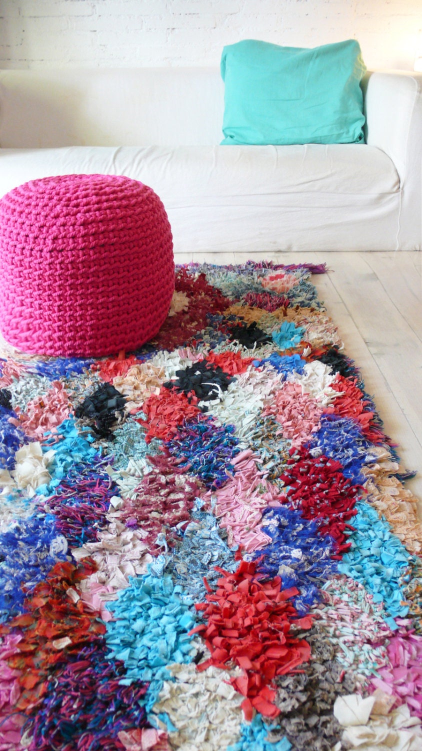 Vintage Moroccan Rag Rug - BOUCHEROUITE "diamond pink"
