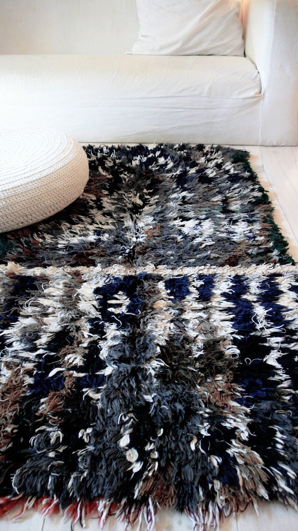 Vintage Moroccan Rag Rug - BOUCHEROUITE "gray"
