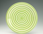 Green and White Striped Dinner Plate Coupe Dinnerware 10 inches Hand Painted
