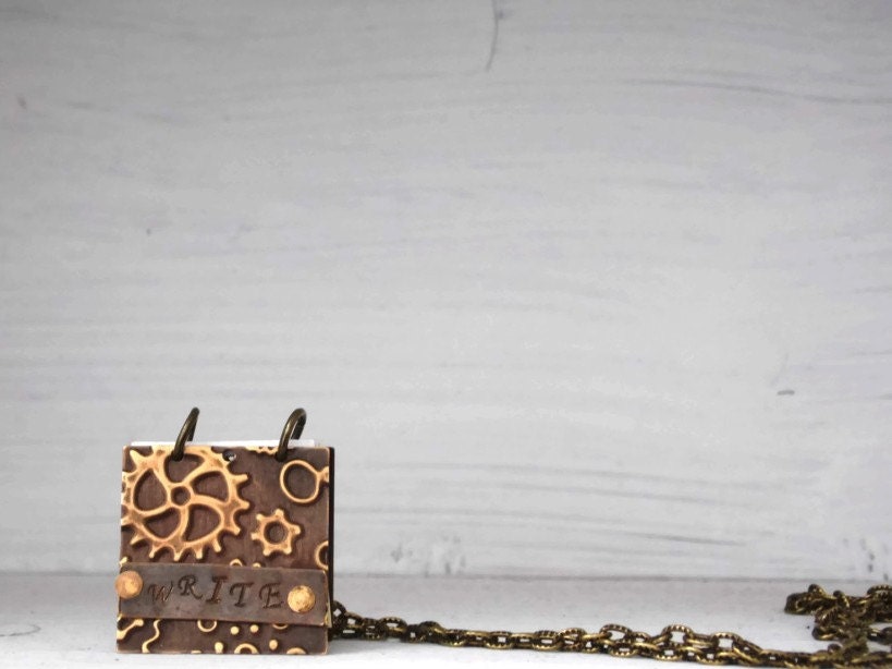 Steampunk Notebook Book Necklace Write - THE WRITER'S LOG - Ooak Etsy uk