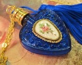 10%Off( use code marchmadness1) Vintage Pendant/Necklace Colbalt Blue Evening in Paris Pressed Glass Perfume Decanter Guilloche Plate