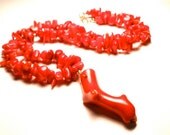 Red Coral and 14k Gold Filled Necklace- Branches and Chips