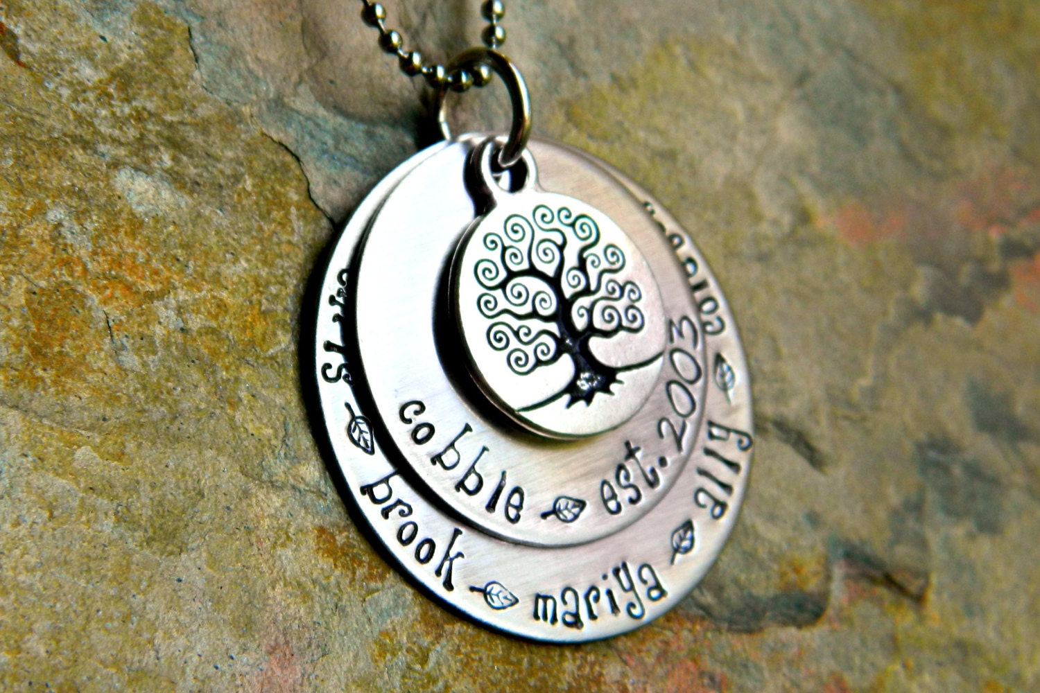Handstamped Tree of Life Family Necklace - Personalized Two Layered Pendants - The Julie Design