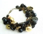 Vintage Button Charm Bracelet in Black and Gold