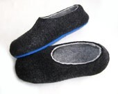 MENS Royal Blue Sole Felted Wool Slippers Charcoal. Non Slip Outdoor Indoor.  Eco Friendly. Men's sizes
