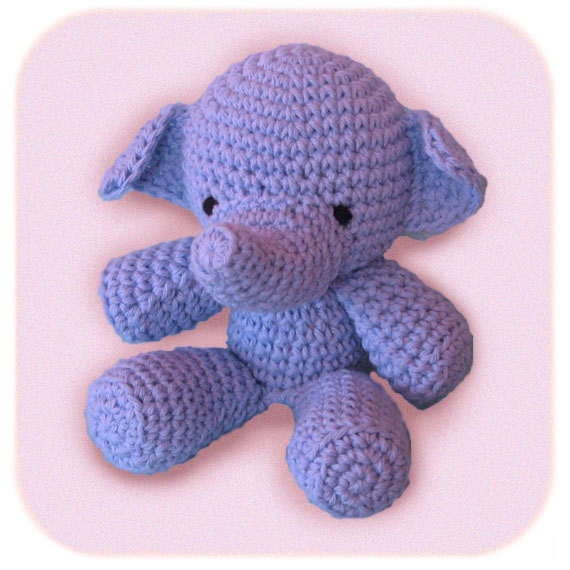 plush elephant crochet stuffed animal in blue cotton yarn handmade amigurumi