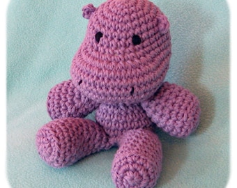 purple plush hippo crochet stuffed animal handmade cotton yarn amigurumi